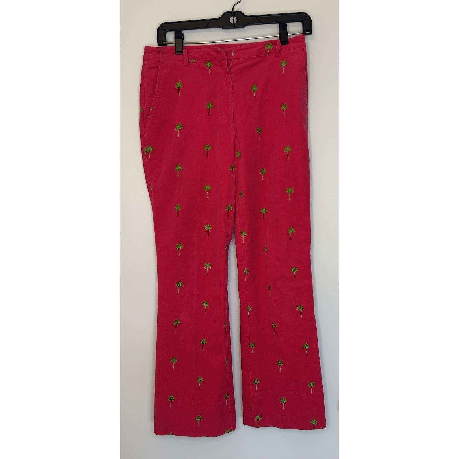 Lilly Pulitzer Pink Palm Tree Embroidered Corduroy Pants Stretch Womens 4